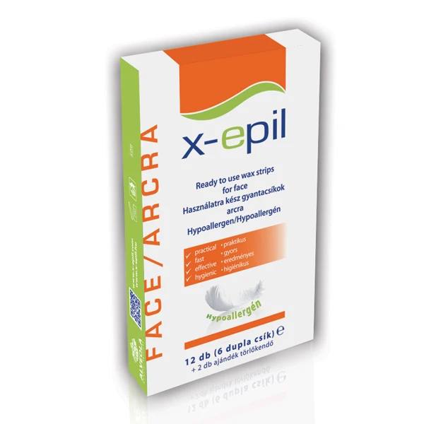 
X-EPIL Depilatory Strip For Face, ready to use hair removal waxing strips 12pcs/box - Hypoallergenic 