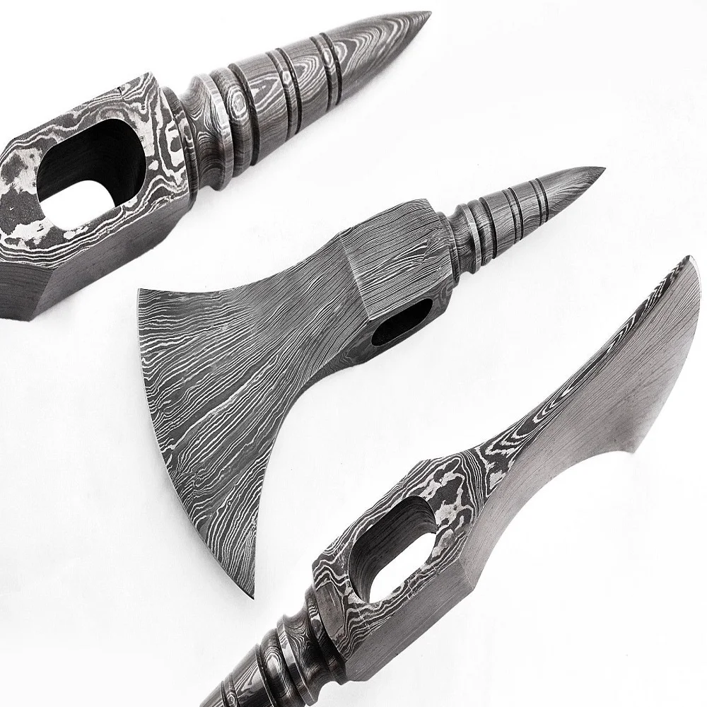 HAND FORGED DAMASCUS STEEL FUNCTIONAL TOMAHAWK AXE CAMPING OUTDOOR HUNTING AXE HEAD