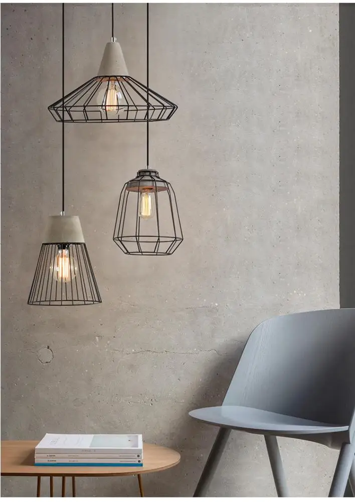 Cage Pendant Lamp For Home Lighting Barn Metal Wire Cage Hanging Light Chandelier Matt Black Iron Pendant Lamp