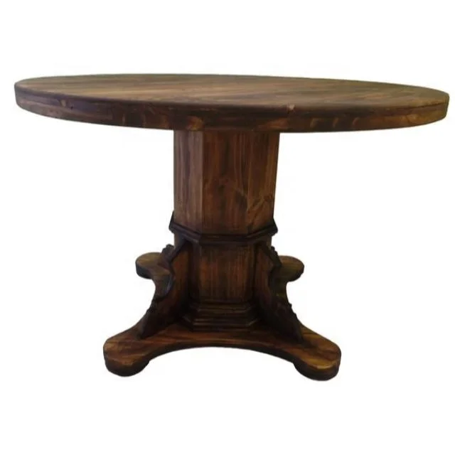 
Rustic Solid Wood Indian Wooden Furniture Round Dining Table With Carved Base 