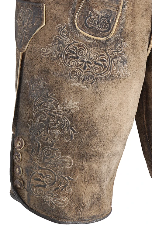 Men Genuine Cowhide Suede Leather Lederhosen Short German Bavarian Oktoberfest Lederhosen short