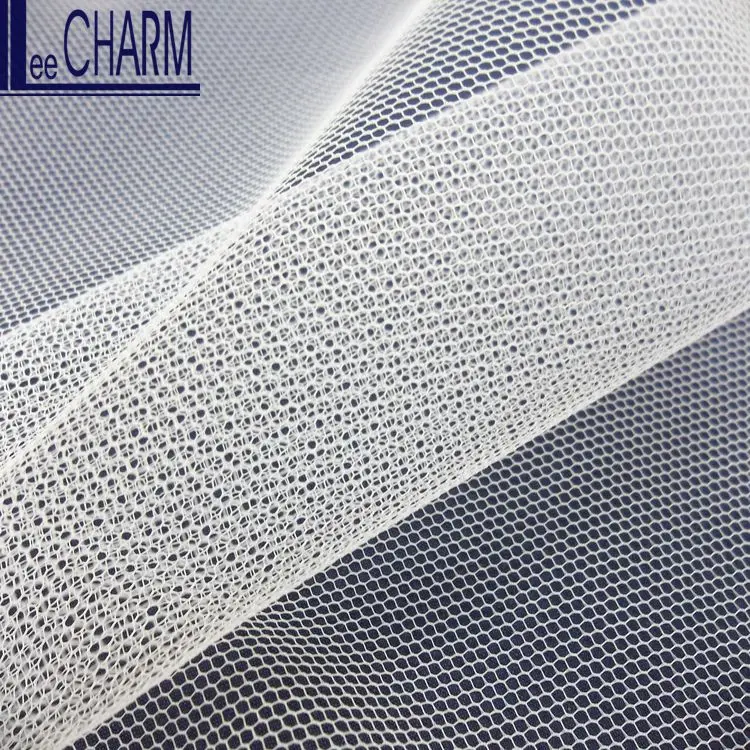 LCY864 Taiwan 100 Polyester 30D Hexagon Soft White Tulle Net Fabric