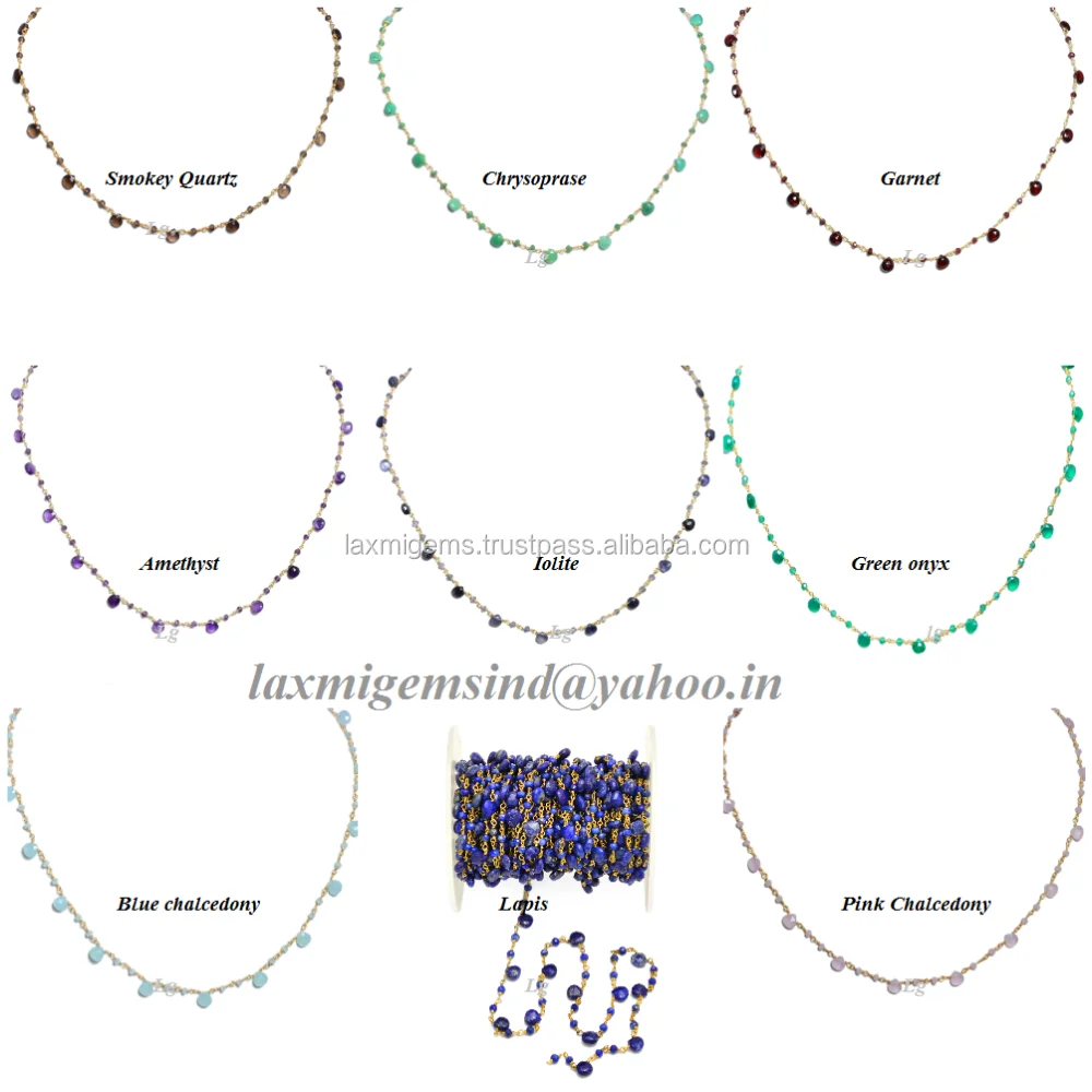 925 Sterling Silver Rosary Chain Blue Chalcedony Gemstone Wire Wrapped Beaded Chain