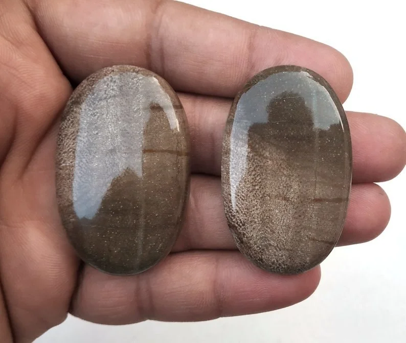 Good Quality 2 Pieces Natural Wood Jasper Loose Gemstone Smooth Oval Shape Brown Cabochons Making Jewelry