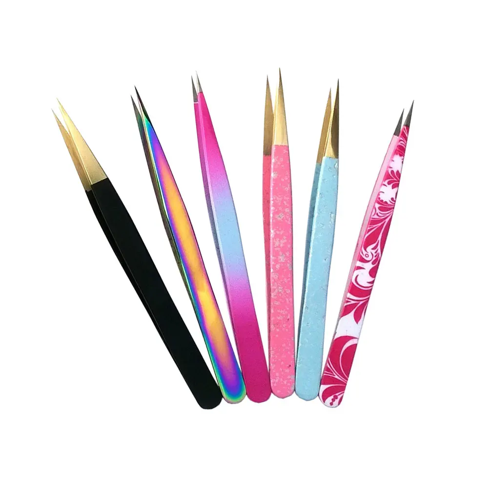 6PCS Set Eyelashes Tweezers False Eyelash Extension Stainless Steel Lashes Volume Eyebrow Clip Makeup Nail Art Tools