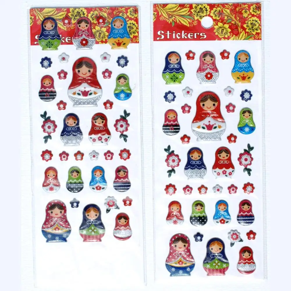 Matryoshka Stickers Set of Russian Nesting Dolls with Ethnic Ornament, Russia Folk Art and Crafts Wholesale