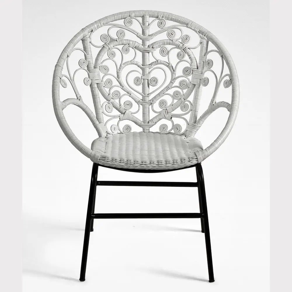 Best Seller Wholesale Natural Rattan Chair Furniture White Color and Leg Metal Powder Coated