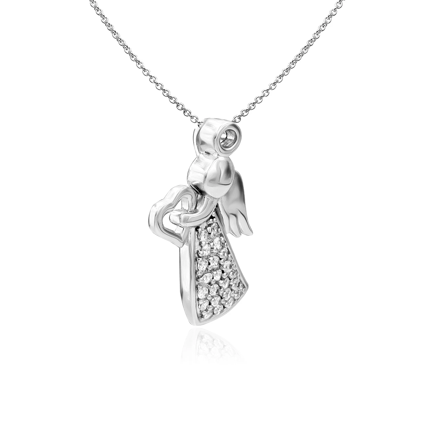 Sterling Silver Pendant Angel Jewelry Charms CZ Necklace For Women, 18'