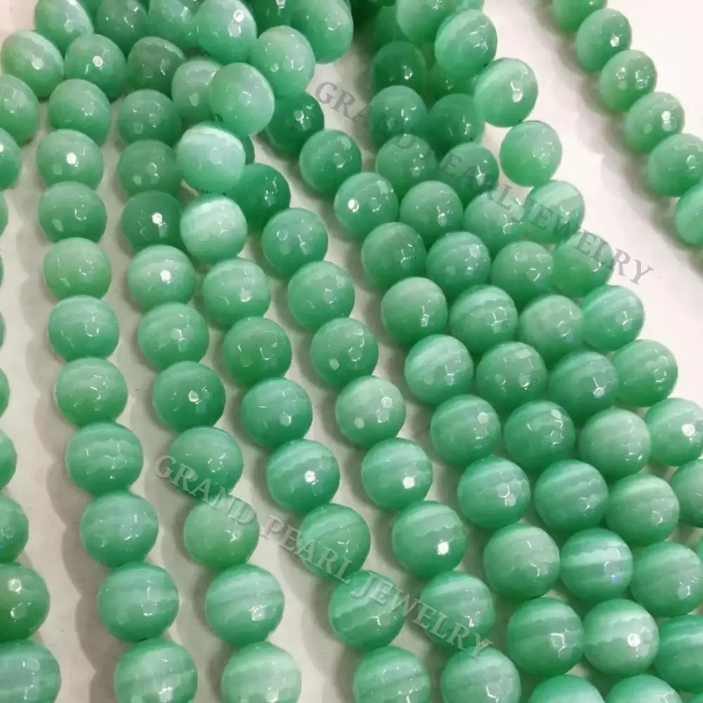 Faceted Semiprecious Stones in Cats Eye color #9 light green
