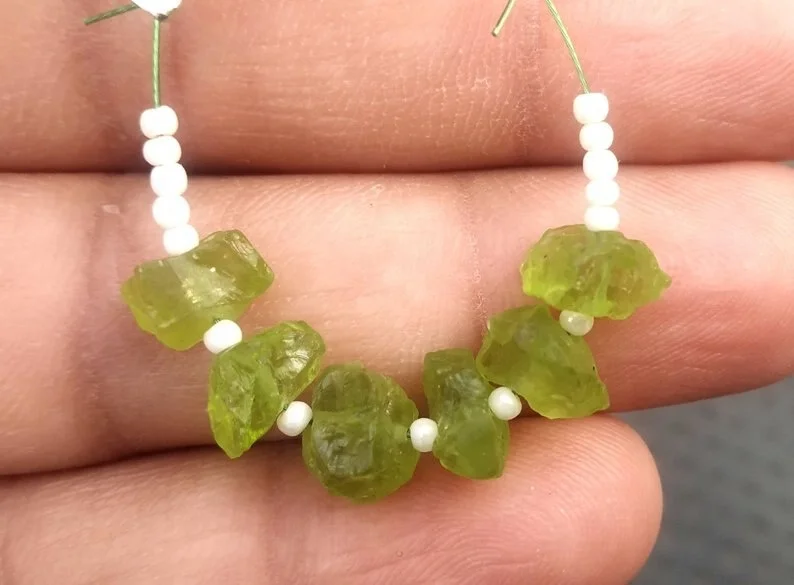 Natural Peridot Gemstone Uneven Shape Center Drilled Rough August Birthstone Jewelry Green Stone Collection Style Cut