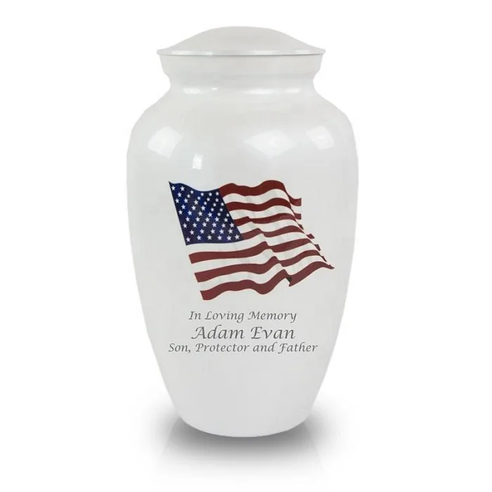 New Military American Flag Bronze Cremation Urn Brass cremation urn for ashes with an engraving of the American flag