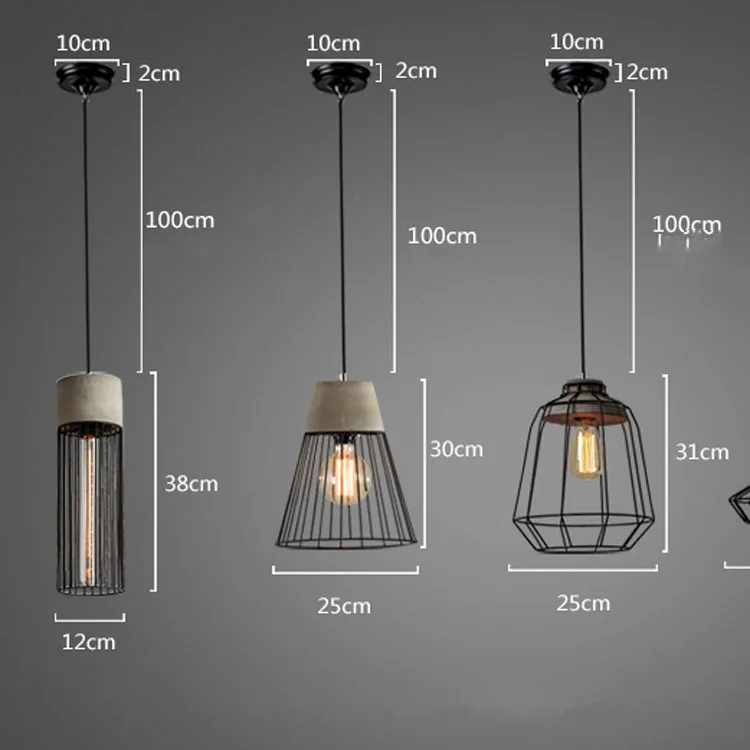 Cage Pendant Lamp For Home Lighting Barn Metal Wire Cage Hanging Light Chandelier Matt Black Iron Pendant Lamp