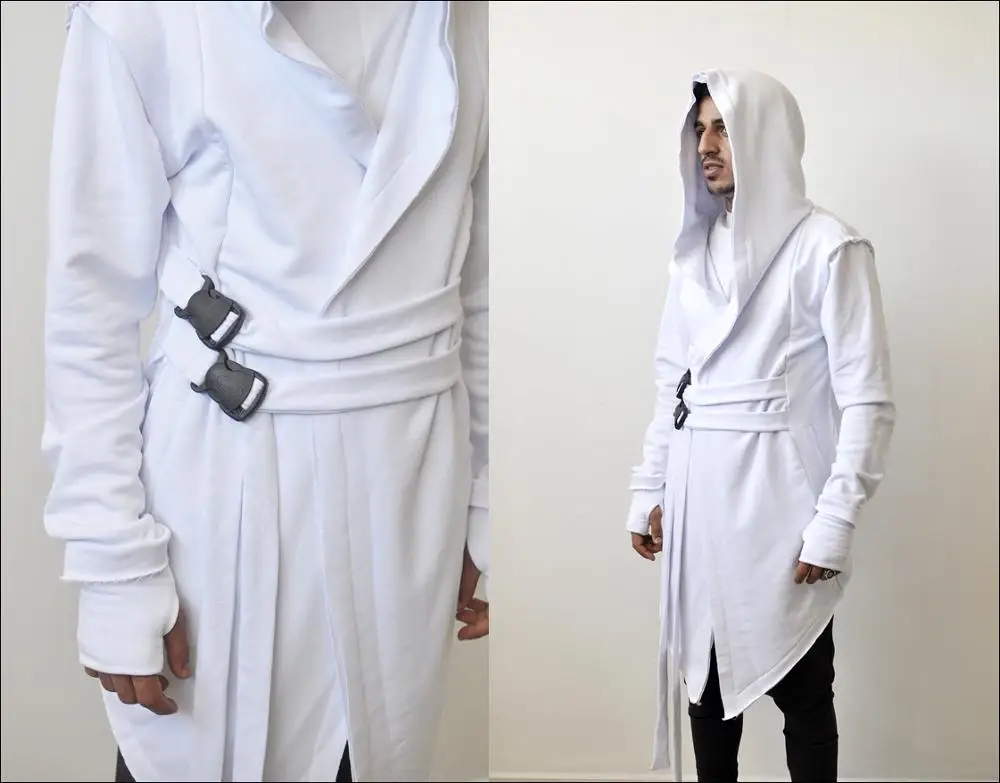
2021 Hooded Asymmetrical Men Coat, Cyberpunk Gothic Black Long Jacket, Post Apocalyptic Assassins Cosplay Futuristic Oversized 