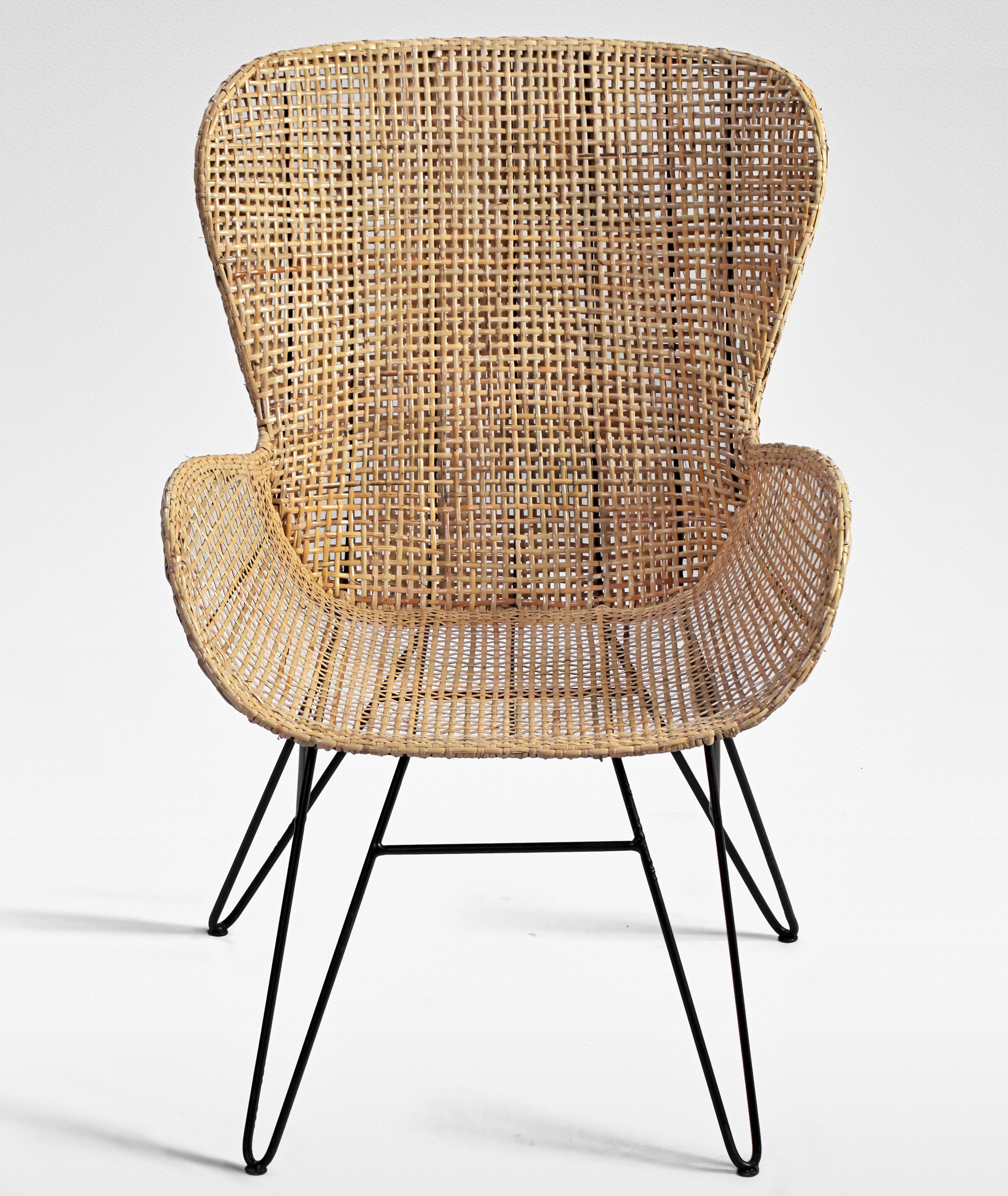 
Hot Selling Natural and Classic Rattan Wicker Chair with Metal Legs Powder Coated Damien Chair for Bulk Seller 
