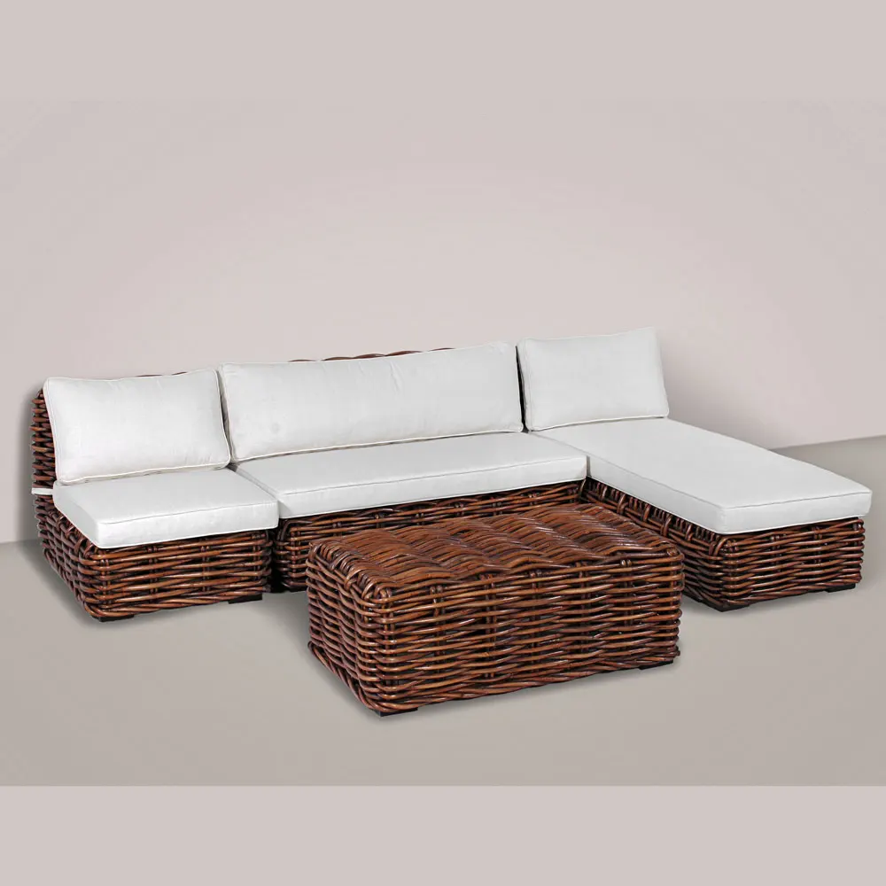 
Modern Style Furniture Living Room Sofa Rattan Set Wooden Frame Mahogany with Cushion 
