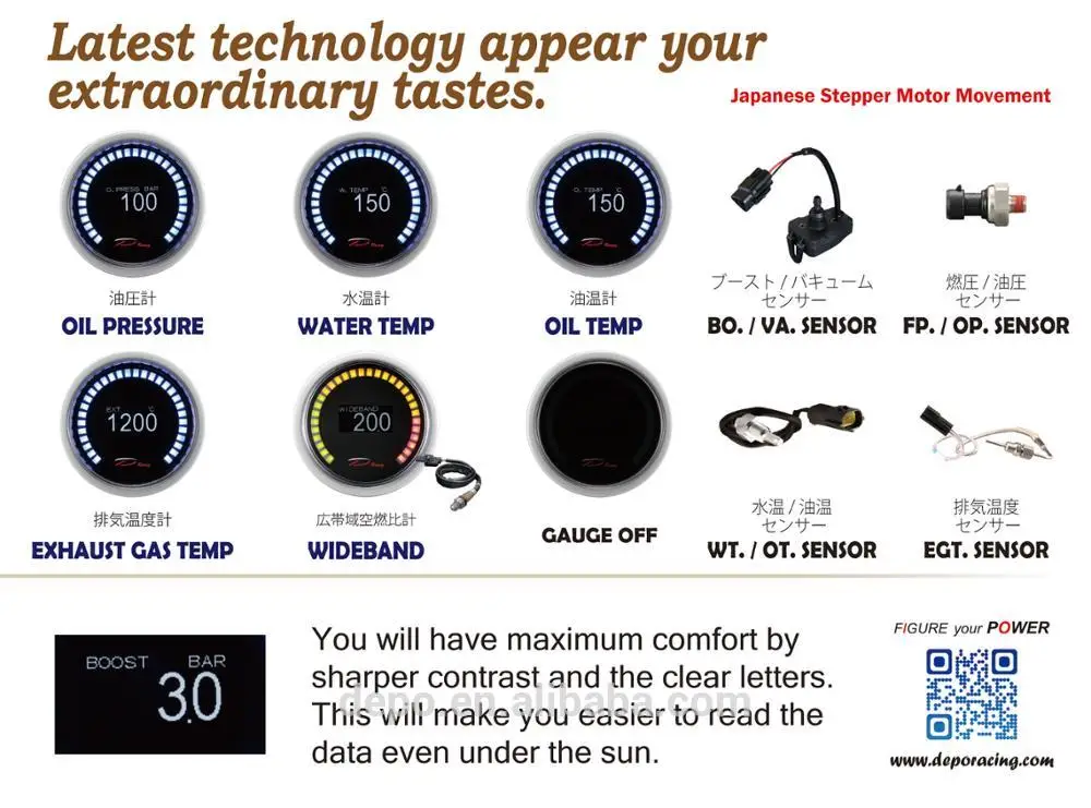 52 мм измеритель давления 30 OLED цифровой водонепроницаемый датчик с внешним 30 светодиодами автоматический датчик Depo Гонки датчик Boost