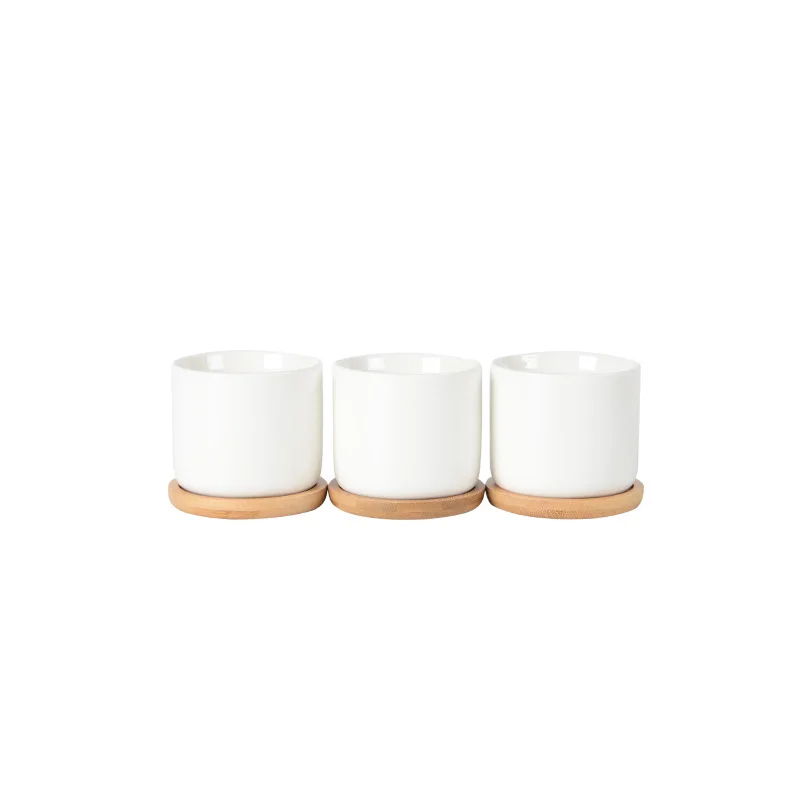 APHACATOP Succulent cheap Plant Pots Flower Pots with Drainage Hole, Bamboo Tray SUCCULENT POTS