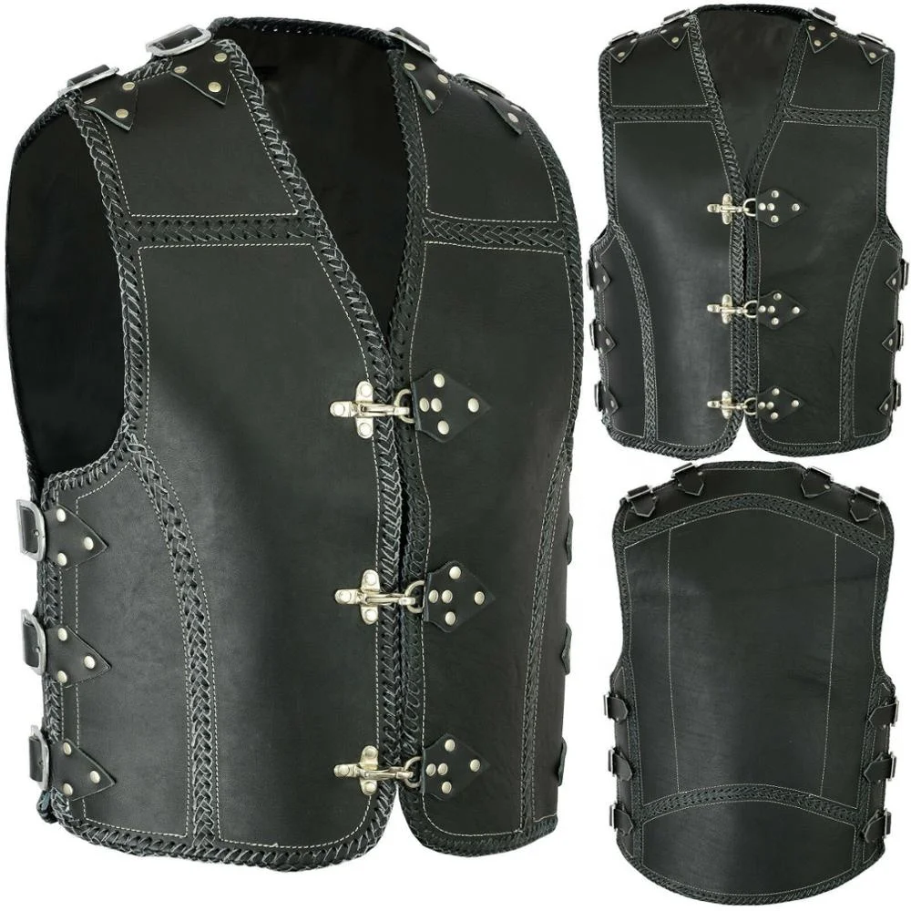 Handmade Genuine Leather Biker Motorcycle Vest, Motorbike Vest Made With 3mm Thick Leather, Leather Motorbike Waistcoat SCG-0029