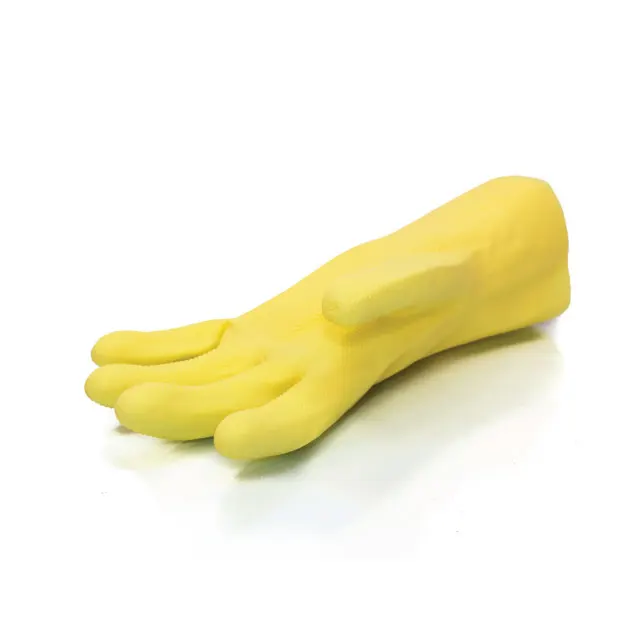 Genuine thick household rubber gloves with lining yellow dish cleaning household latex gloves made in Malaysia 17 mil thick