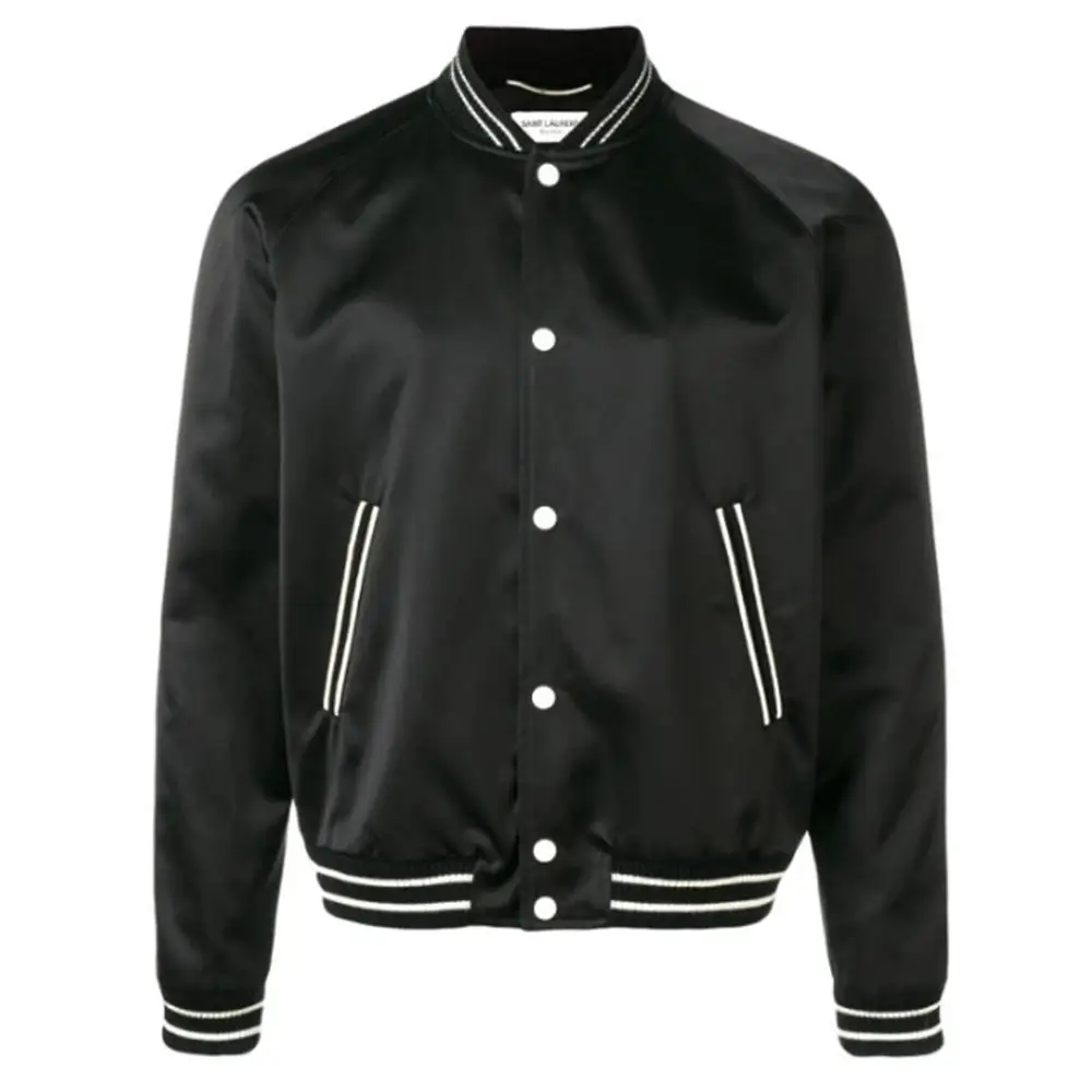 Customize latestdown filled satin bomber jacket men custom made varsity jacket
