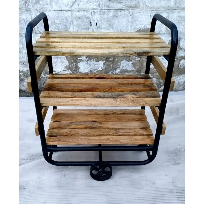Modern Style Kitchen Trolley with Wheels Wooden and Iron Furniture Industrial Design