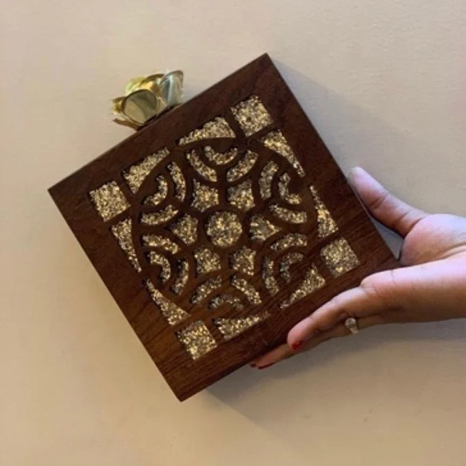 Wooden Embroidery Handmade Clutch Bag Hand bags Handmade Stylish Reactangular Mango Wood