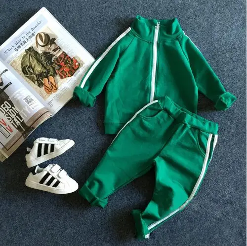 Baby Boys girls sport suits Green Orange 2-8 Years Kids Stripe Jacket + Pants PCs for kids clothes tracksuit Sets