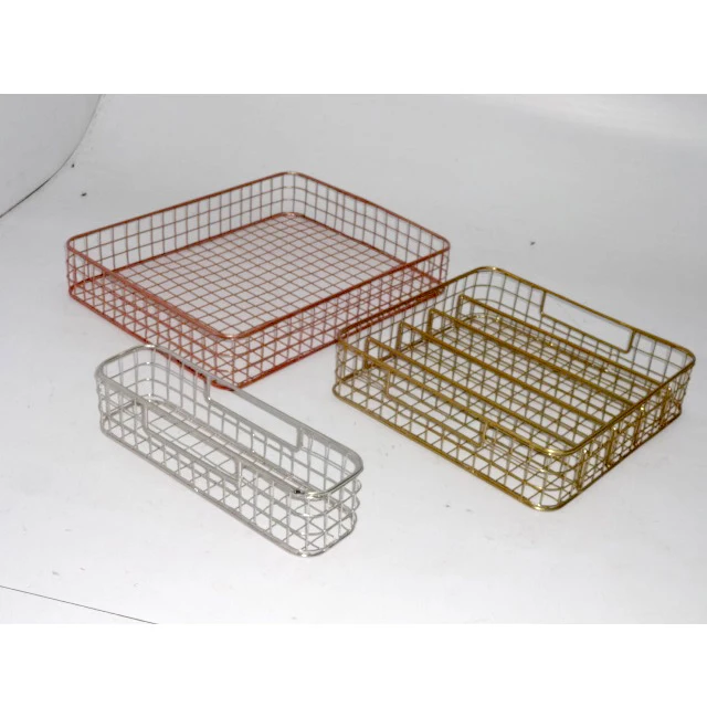 High Quality Brass plated metal wire mesh cutlery basket