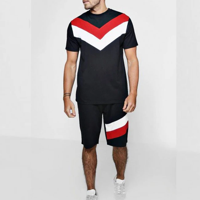 Top 10 Wholesales color block T-shirt & short set for men With Custom LOGO