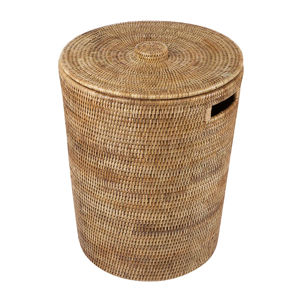 Handmade Rattan Woven Baskets Home Storage Organization Fabric Metal Cloth Lid Wicker Decorative Laundry Hamper Bathroom Use