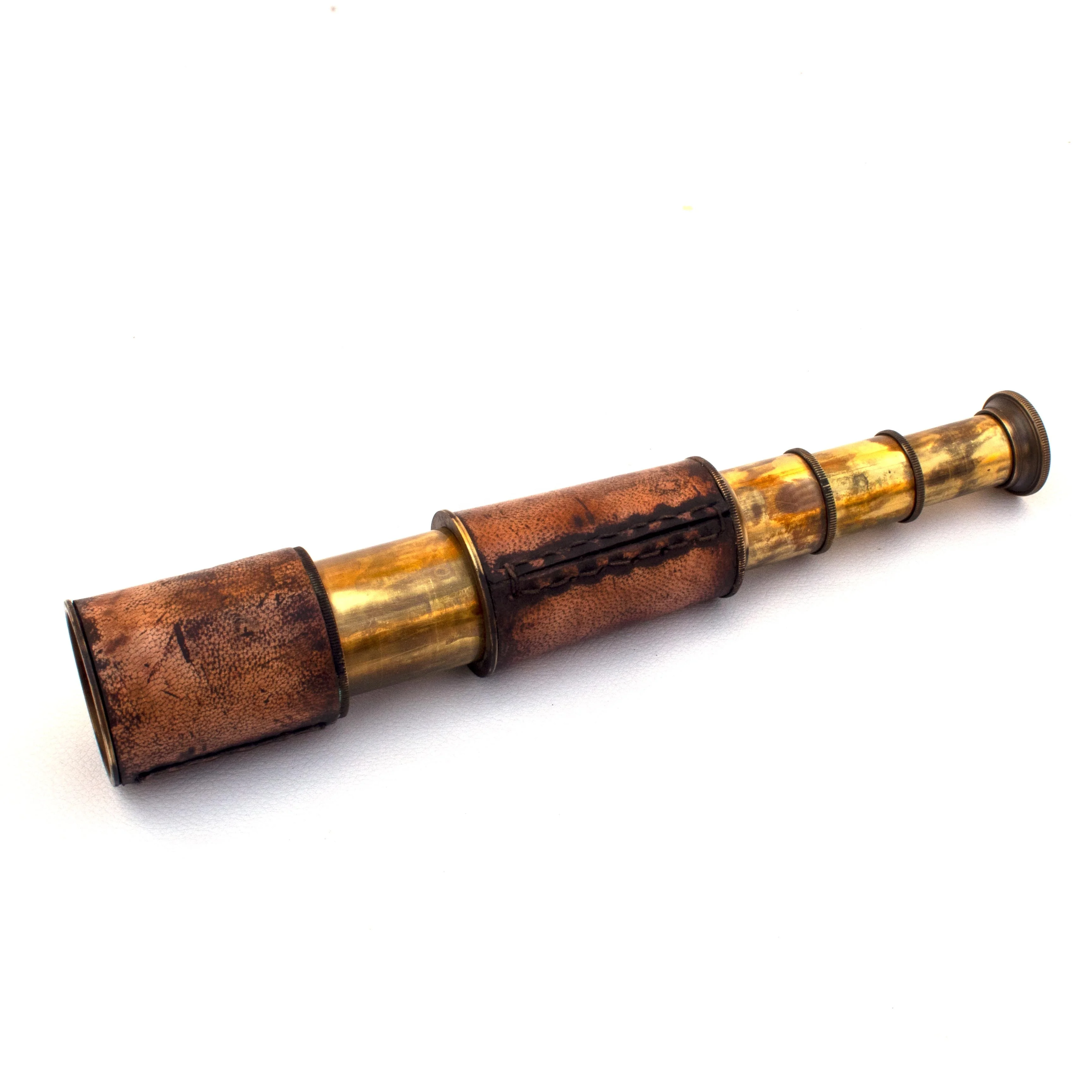 brass antique finish telescope in wooden box leather grip engraved spyglass pirate classic decor monocular nautical