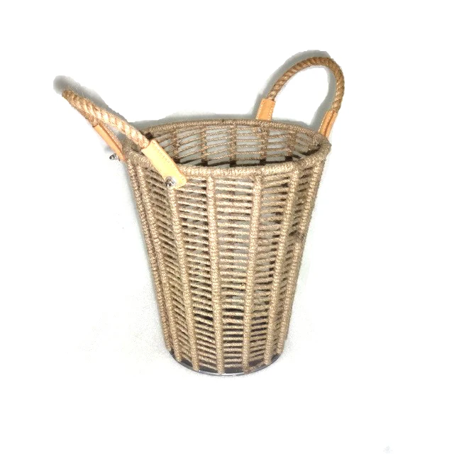Cheap Wholesale Cotton Rope Oval Shape Woven Basket with Leather Clothing Wood TIME Storage Packing Pcs