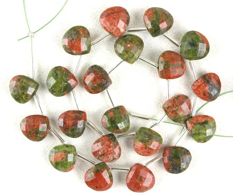 Wonderful Collection Beautiful 1 Strand Faceted Heart Shape Briolette Beads Natural Unakite Jasper Gemstone