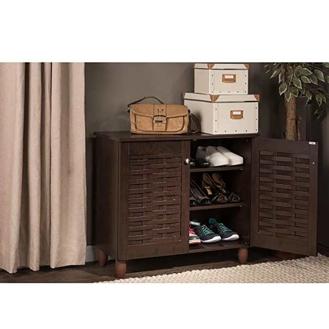 
Wholesale 2-Door Dark Brown Wooden Entryway Shoes Storage Cabinet 