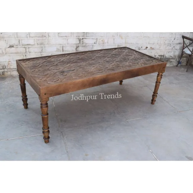 Handmade Carved Vintage Old Wooden Hotel Dining Table