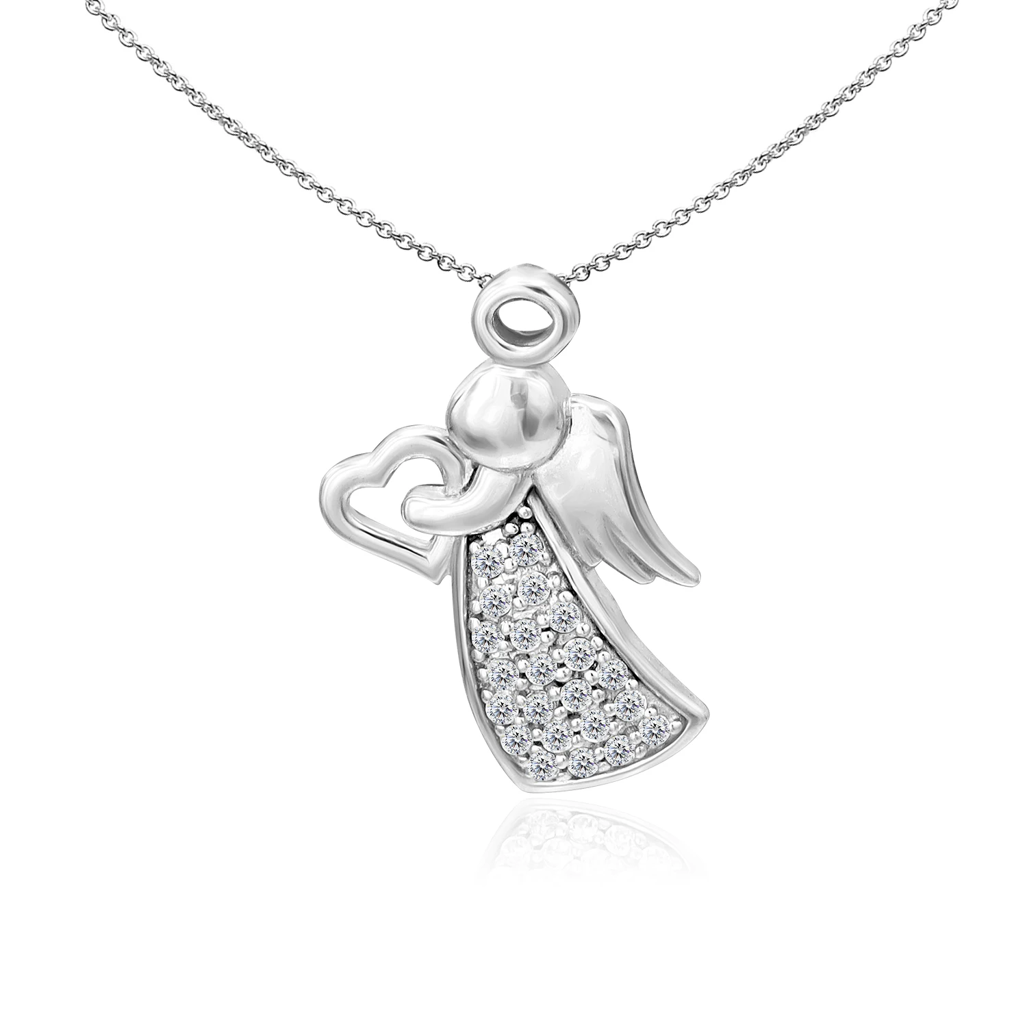 Sterling Silver Pendant Angel Jewelry Charms CZ Necklace For Women, 18'