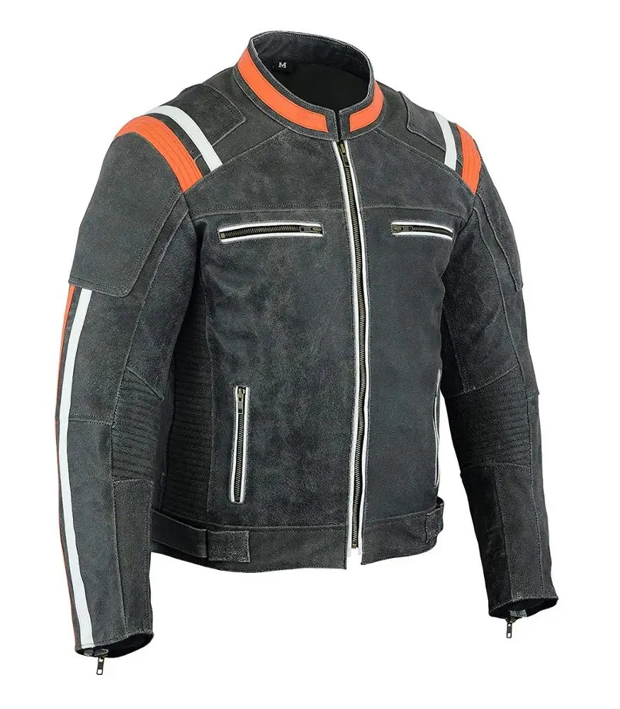 MOTORCYCLE LEATHER JACKET VINTAGE BIKERS STYLE BLACK/ORANGE Motorcycle Jacket FOR leather Riding