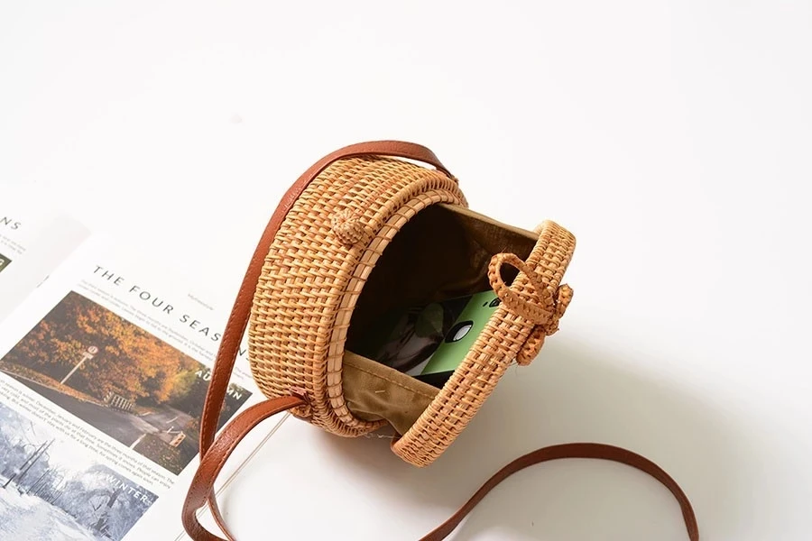 Summer Bali Bohemian Beach Circle Handbag Woven Handmade Round mini Rattan Straw Bag