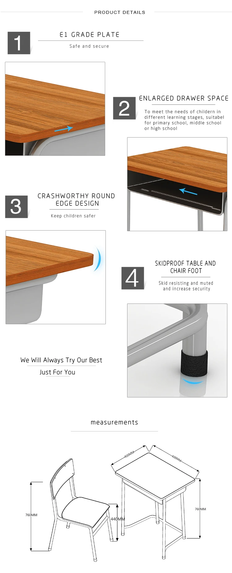 2019 Hot selling small classroom student storage desk chair for students