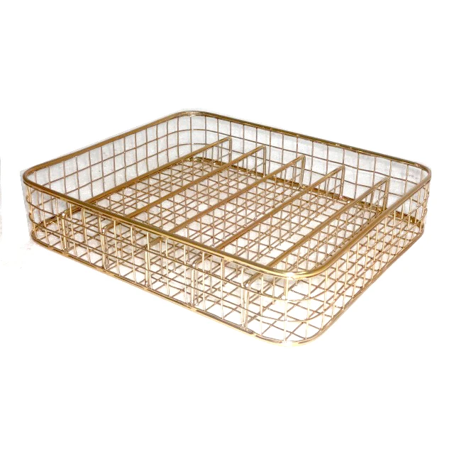 High Quality Brass plated metal wire mesh cutlery basket
