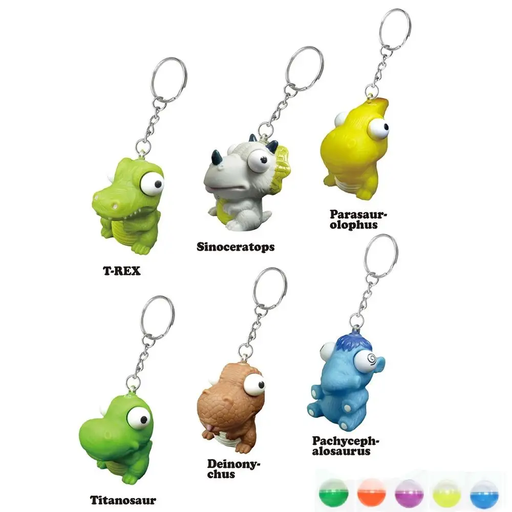Custom Small Gashapon Gift Toys Key Chain Animal Squeeze Plastic Rubber Dinosaurs Eye Pop Out toys for kids
