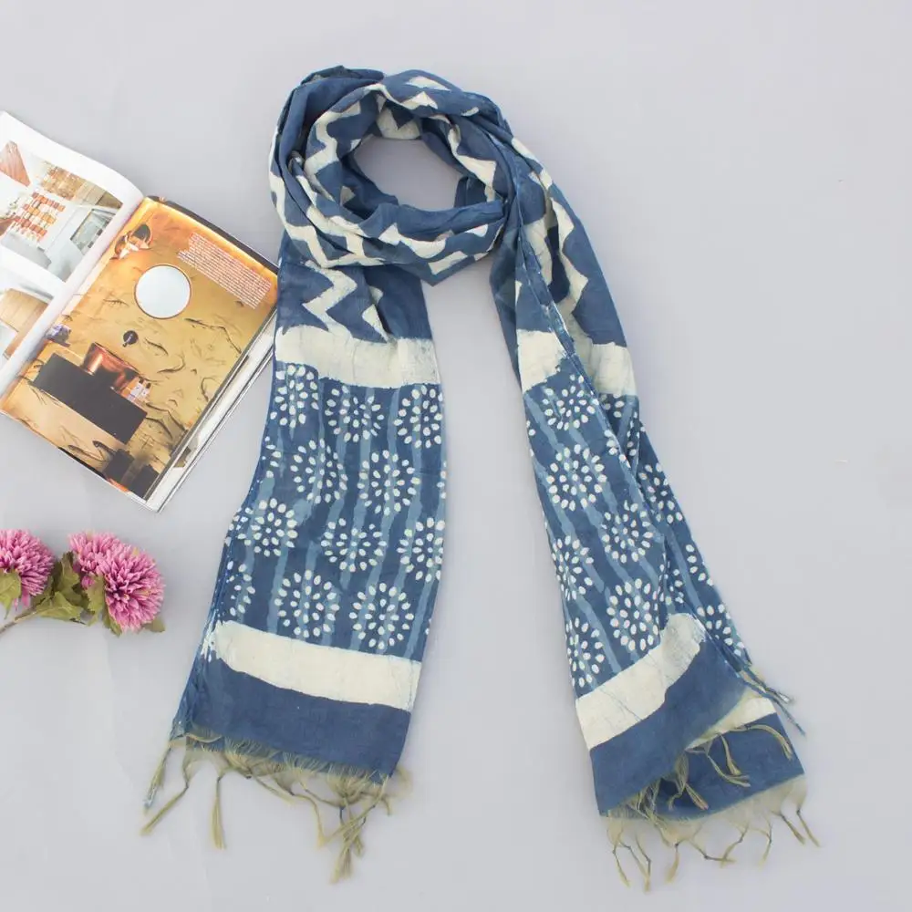 Женский шарф с принтом Индиго даабу, 100 х250 см