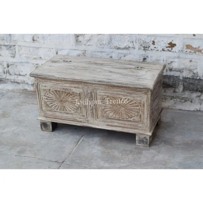 Vintage Trunk Box Old Teak Wood Reclaimed Handmade Indian Furniture Design