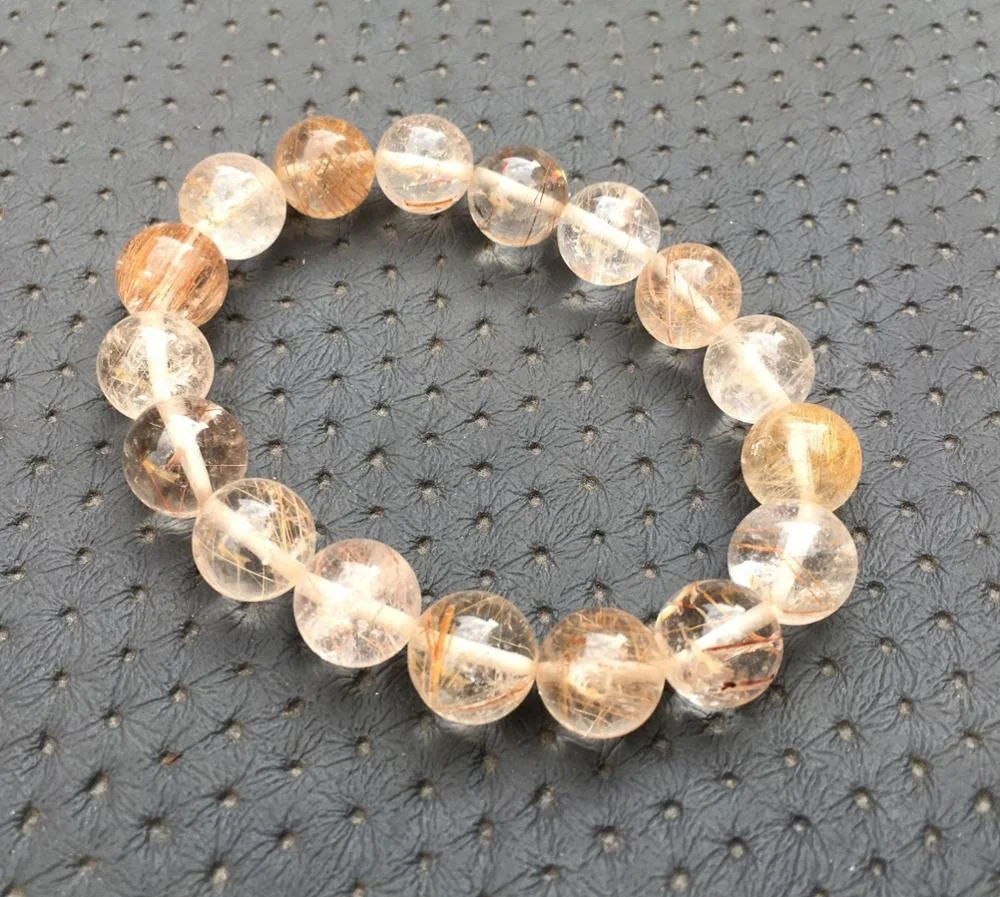 Beautiful Smooth Round Beads Stretch Bracelet Natural Copper Rutile Gemstone Handmade Jewelry Women Cute Gift