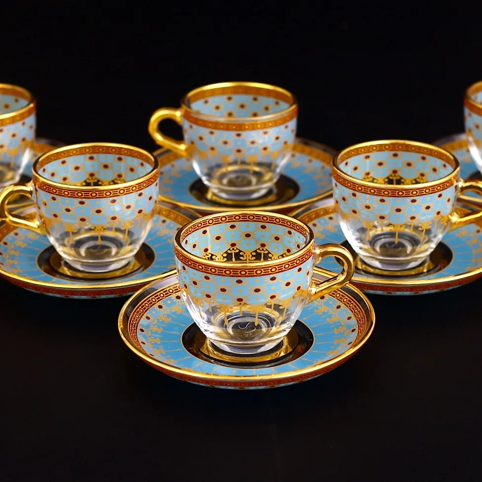 97984 Coffee Set (6 Coffee Cups + 6 Saucers),  Decor: Giray, Color: Blue
