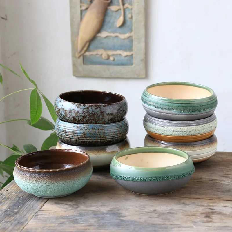 APHACATOP Traditional Design Wide Mouth Succulent Planter Ceramic