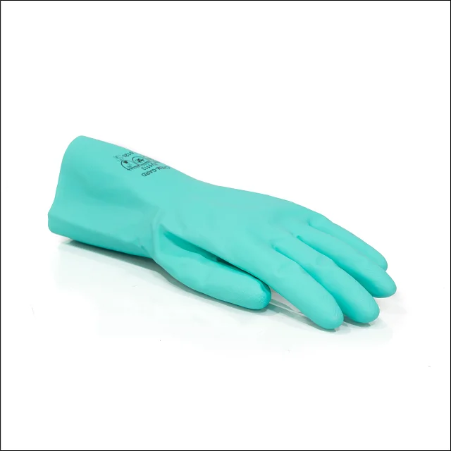 Flocklined CE UKCA tested green safety gloves, high chemical & oil resistant nitrile gloves , work gloves for industry use