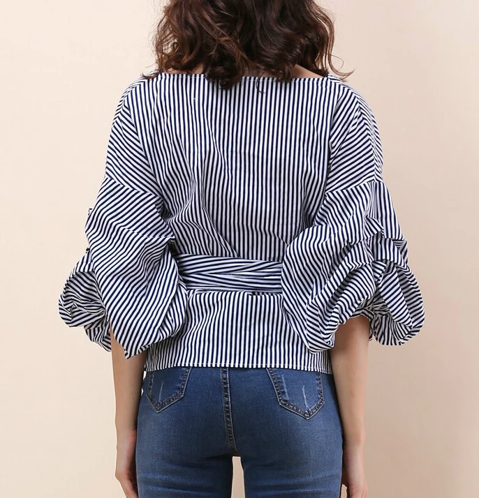 Womens Clothing 2018 Wrap blue Women Blouse