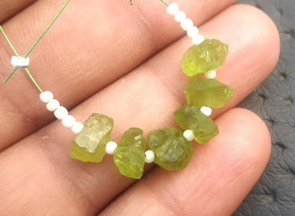 Natural Peridot Gemstone Uneven Shape Center Drilled Rough August Birthstone Jewelry Green Stone Collection Style Cut