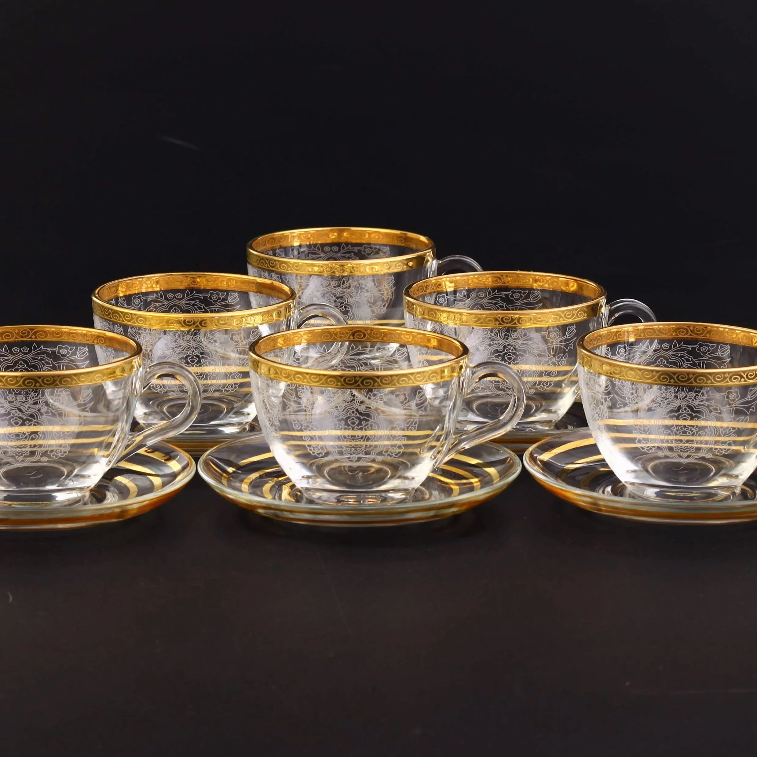 97948 Coffee Set (6 Coffee Cups + 6 Saucers),  Decor: Rumeysa, Color: Gold